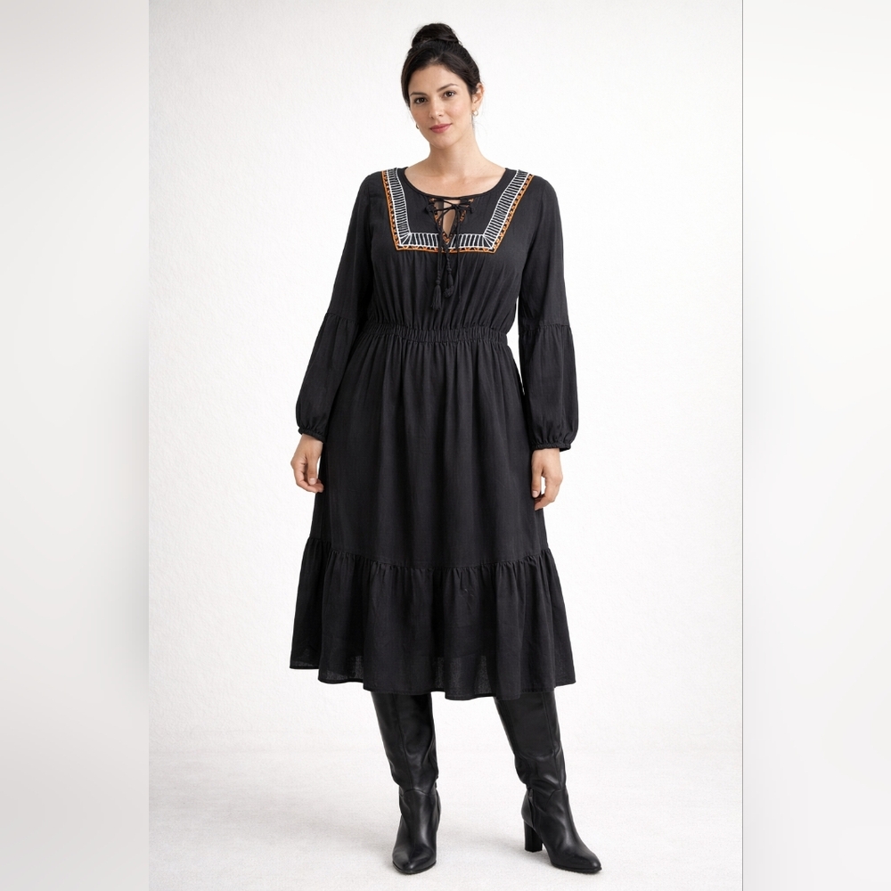 Old Navy Black Dress with Embroidered Neckline Boho